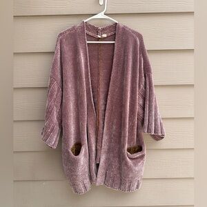 Anthropologie Moth Pink Chenille Short Sleeve Cardigan Sweater Size Large (A7)